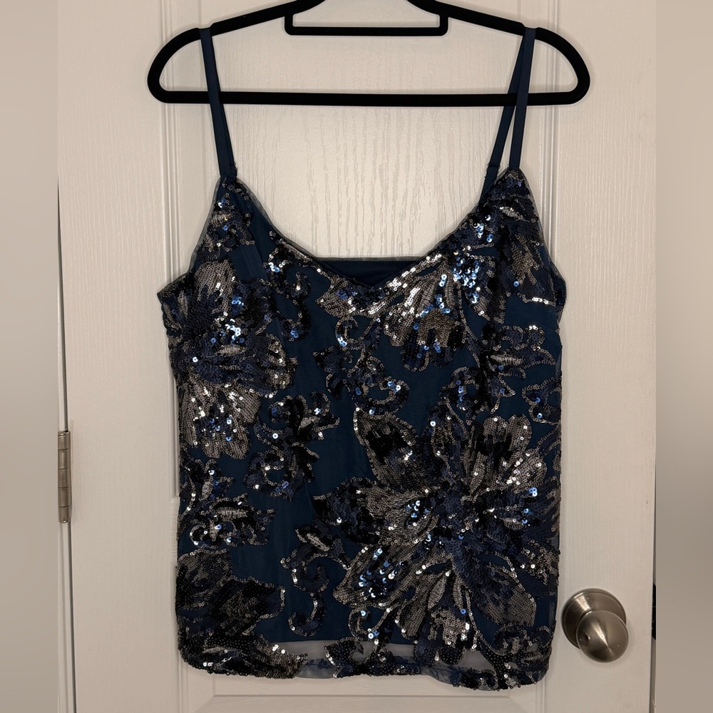 White House Black Market Navy Blue Sequin Camisole size Medium